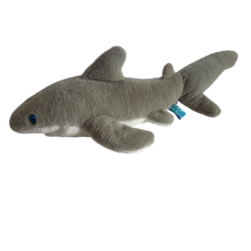 Newport Aquarium Shark Plush Stuffed Animal Grey White Blue Eyes 21" Large
